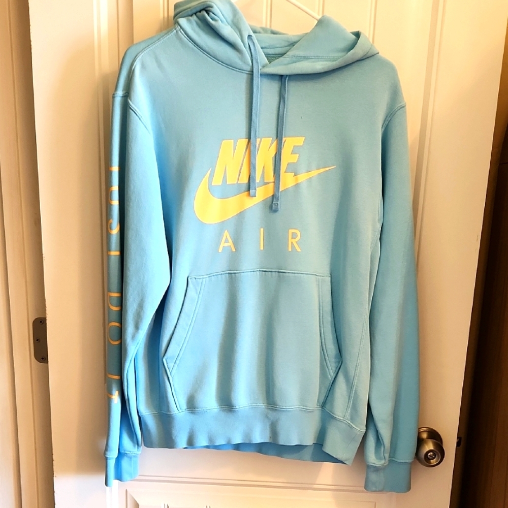 Nike Air Sky Blue Hoodie with Orange Accents